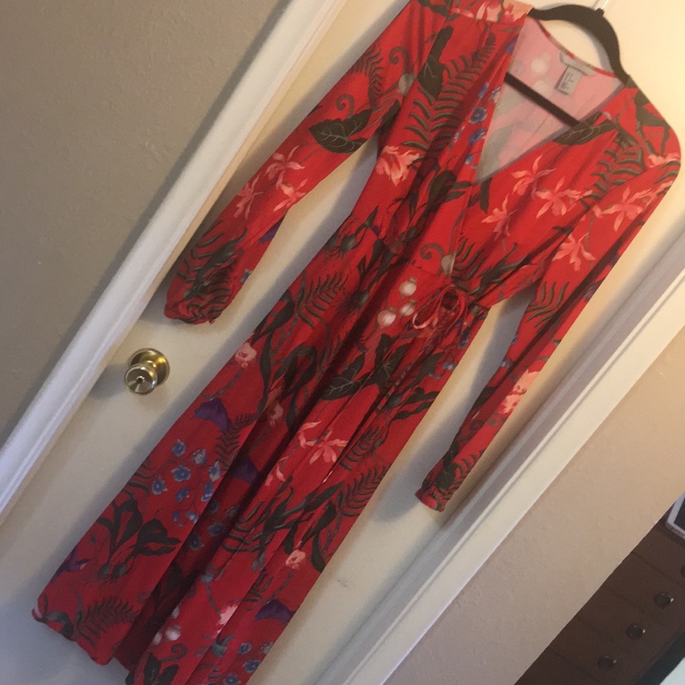 Colorful  long orange/red dress